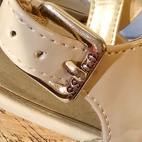 GUESS Tan Patent Leather Platform Cork Sandals - Picture 11 of 12